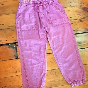 Anthropologie pink tie waist joggers